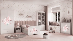 Łóżko babydreams białe konik z szufladą materac 140/70