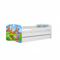Bērnu gulta balta Safari ar atvilktni un matraci 140x70