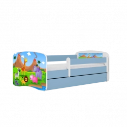 Łóżko babydreams niebieskie safari bez szuflady materac 140/70