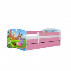 Łóżko babydreams różowe safari z szufladą materac 140/70