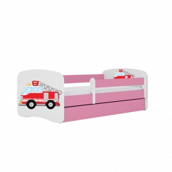 Bērnu gulta Pink Fire Truck bez izvelkamās atvilktnes ar matraci 160x80