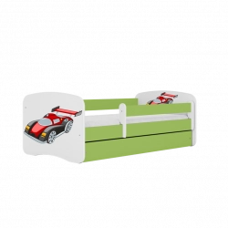 Łóżko babydreams zielone auto wyścigowe z szufladą materac 180/80