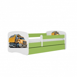 Łóżko babydreams zielone ciężarówka z szufladą materac 180/80