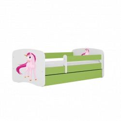 Łóżko babydreams zielone jednorożec z szufladą materac 180/80