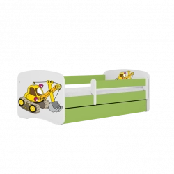 Łóżko babydreams zielone koparka z szufladą materac 140/70