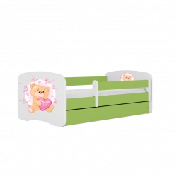 Łóżko babydreams zielone miś motylki z szufladą materac 180/80