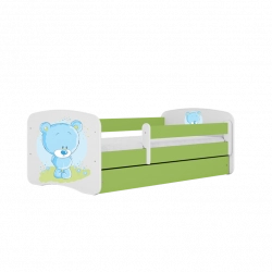 Łóżko babydreams zielone niebieski miś z szufladą materac 140/70