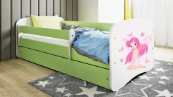 Łóżko babydreams zielone wróżka z motylkami z szufladą materac 140/70