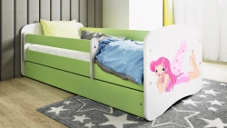 Łóżko babydreams zielone wróżka ze skrzydełkami z szufladą materac 140/70