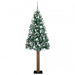 Šaurais Ziemassvētku Koks Led & Bumbu Komplekts Zaļš 210 Cm Pvc Vidaxl