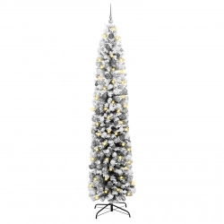 Šaurs Ziemassvētku Koks Ar 300 Led Un Sniega Bumbiņu Komplektu 240 Cm Vidaxl
