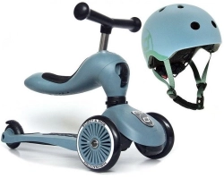 Bērnu skrejritenis ar sēdekli Scootandride Highwaykick 2in1 + regulējama ķivere bērniem (45-51) Steel