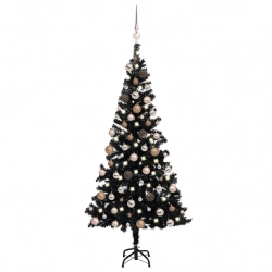 vidaXL izgaismota mākslīgā Ziemassvētku egle ar rotājumiem, 180cm, PVC