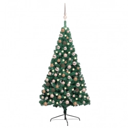 vidaXL izgaismota Ziemassvētku egle ar rotājumiem, zaļa, 120 cm