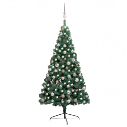 vidaXL izgaismota Ziemassvētku egle ar rotājumiem, zaļa, 150 cm