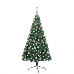 vidaXL izgaismota Ziemassvētku egle ar rotājumiem, zaļa, 240 cm