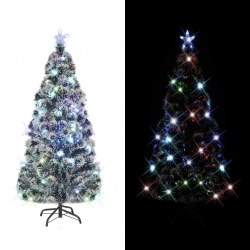 vidaXL izgaismota Ziemassvētku egle ar statīvu, 210cm, optiskā šķiedra