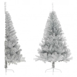 vidaXL mākslīgā Ziemassvētku egle ar statīvu, 150 cm, sudrabaina, PET