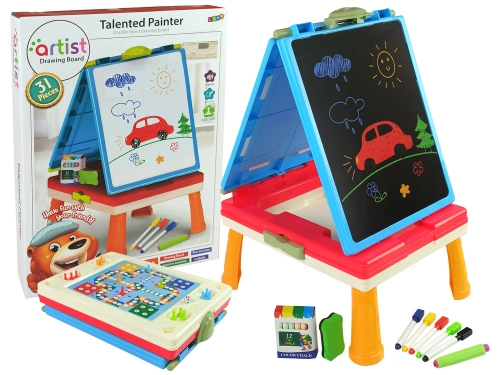 3-in-1 Magnetic-chalk board, blue table for games