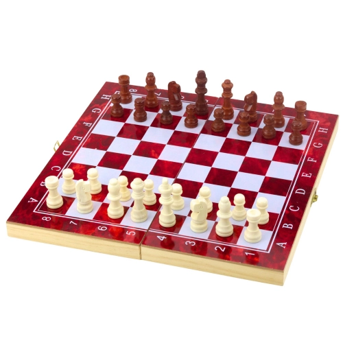 3-in-1 Wooden Game Set Chess Backgammon Checkers Foldable Board 24x24cm
