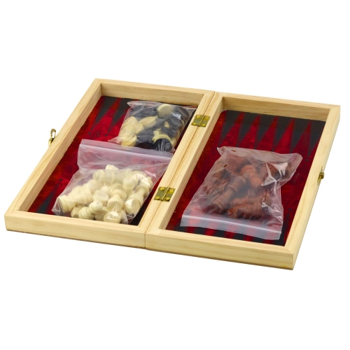 3-in-1 Wooden Game Set Chess Backgammon Checkers Foldable Board 24x24cm
