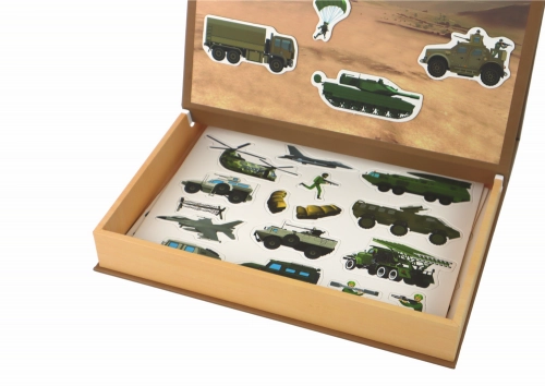 A set of educational magnetic puzzles with a land war motif