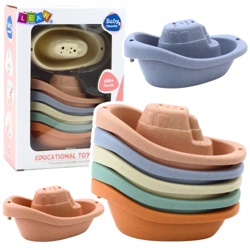 Bath Toy Boat Set For Toddlers Pastel 6pcs