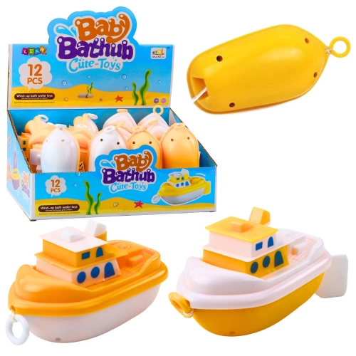 Bath Toy Pull-On Boat White Yellow Mix