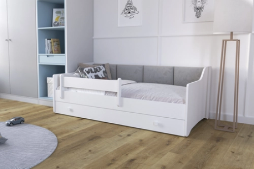 Bērnu gulta Erik 160x80 balta ar matraci Grey Panel