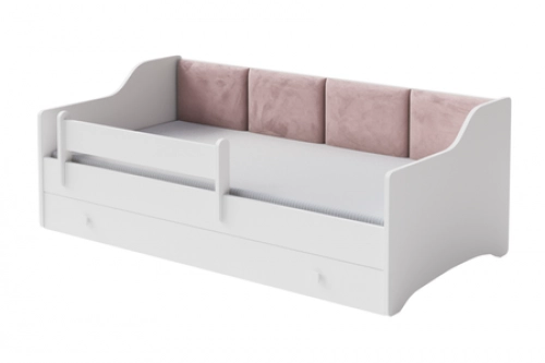 Bērnu gulta Erik 160x80 balta ar matraci Pink Panel