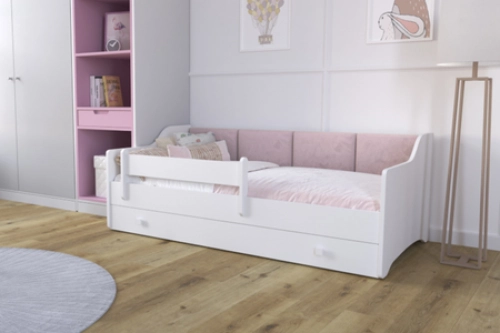 Bērnu gulta Erik 160x80 balta ar matraci Pink Panel