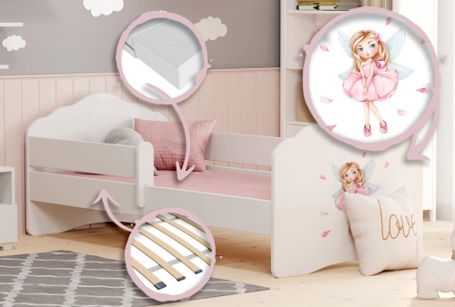 Детская кровать FALA с защитным бортиком 160x80 Girl with wings
