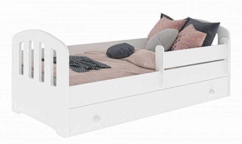 Детская кровать FELIX 160x80 с ящиком, матрасом и защитным бортиком, белая