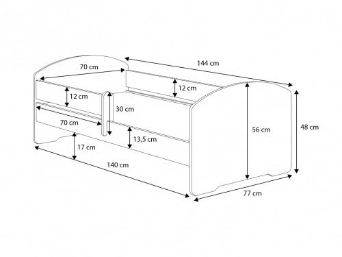 Детская кровать LUK 140x70 с бортиком и матрасом