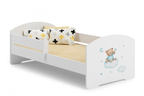 Детская кровать LUK 140x70 с бортиком и матрасом Blue teddy bear