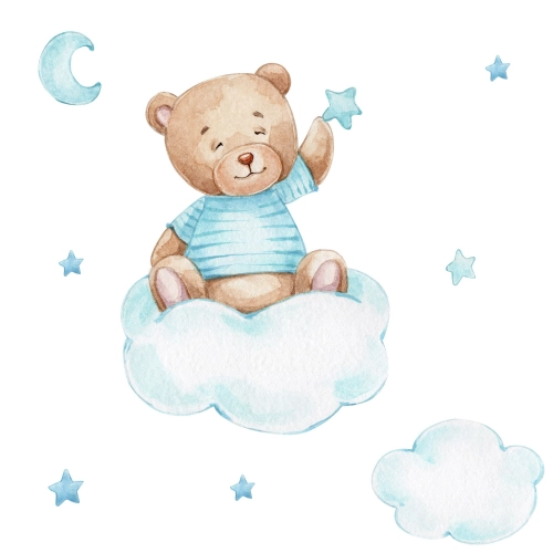 Детская кровать LUK 140x70 с бортиком и матрасом Blue teddy bear