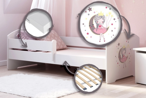 Bērnu gulta LUK 140x70 ar aizsargmaliņu un matraci Sleeping princess