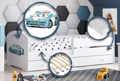 Bērnu gulta LUK 140x70 ar atvilktni un matraci Police