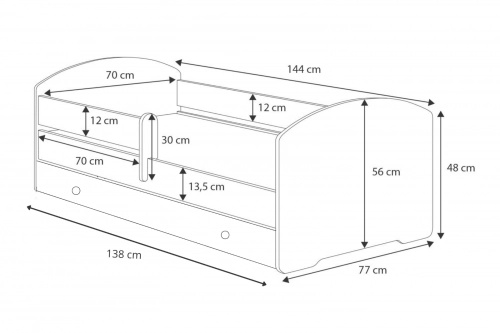 Детская кровать LUK 140x70 с ящиком и матрасом Shark