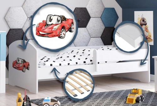 Детская кровать LUK 160x80 с бортиками Racing car