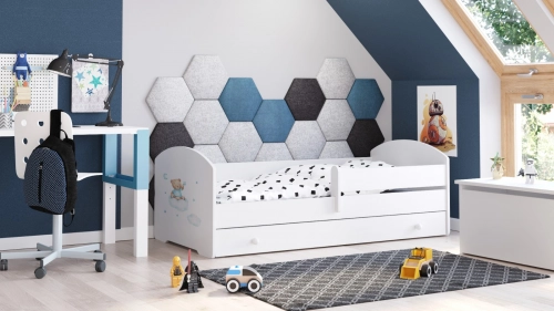 Bērnu gulta LUK ar atvilktni 140x70 Blue teddy bear
