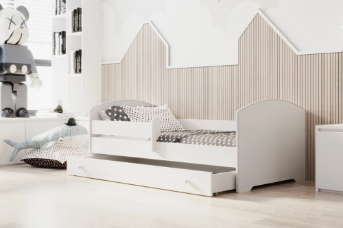 Детская кровать LUK с ящиком, матрасом и защитным бортиком 164 см x 85 см x 63 см