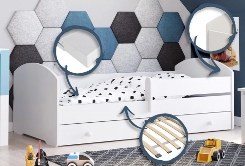 Детская кровать LUK с ящиком, матрасом и защитным бортиком 164 см x 85 см x 63 см