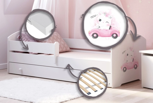 Bērnu gulta LUK ar atvilktni un matraci 140x70 Cat