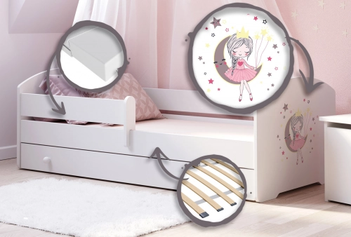 Детская кровать LUK с ящиком и матрасом 160x80 Sleeping princess