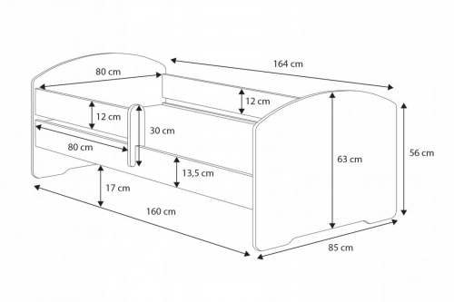 Детская кровать LUK с ящиком и матрасом 160x80 Train