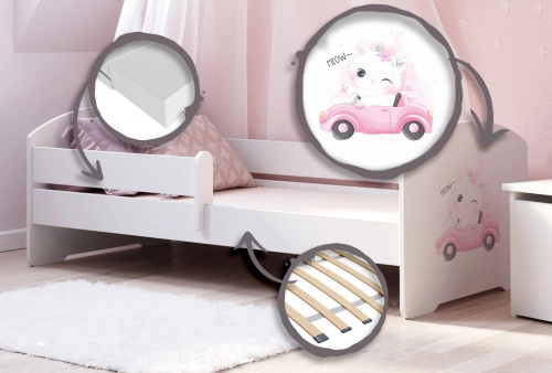 Детская кровать Luk с матрасом и защитным бортиком 164 см x 85 см x 63 см KOT