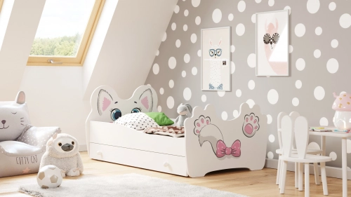 Bērnu gulta Pink Cat 140x70 ar atvilktni