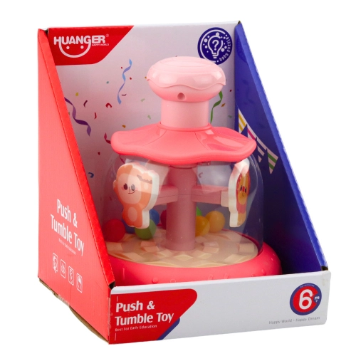 Carousel Spinning Top With Balls And Animals Hippopotamus Lion Monkey Pink