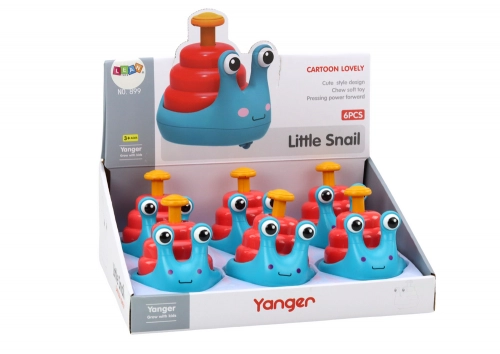 Cheerful Snail On Wheels Riding Blue And Red